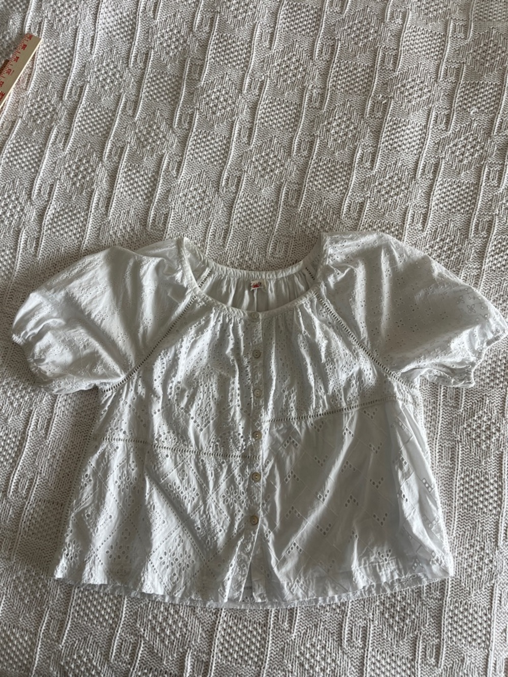 Faherty Carmel Eyelet Organic Cotton Top In White Sz M - Picture 4 of 10